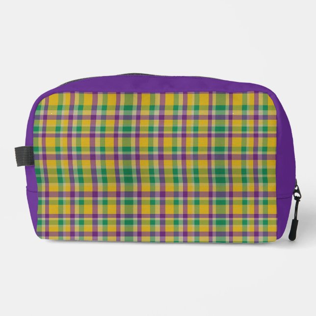 Colourful Mardi Gras gingham patterned Dopp Kit (Front)