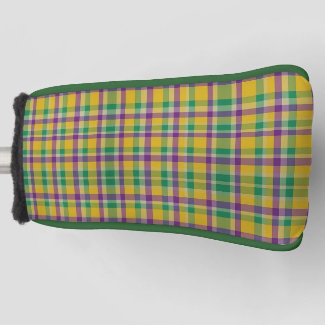 Colourful Mardi Gras gingham patterned Golf Head Cover (Front)
