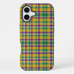 Colourful Mardi Gras gingham patterned iPhone 16 Plus Case