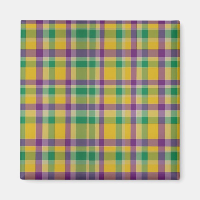 Colourful Mardi Gras gingham patterned Magnet (Front)
