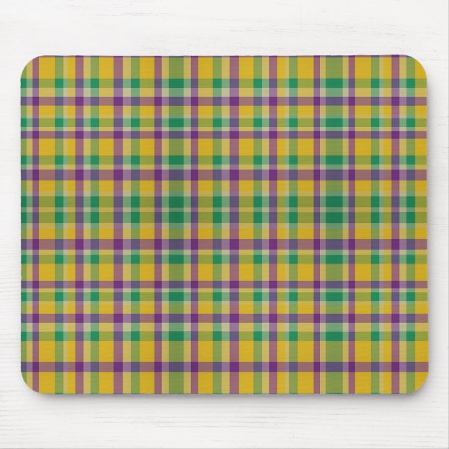 Colourful Mardi Gras gingham patterned Mouse Pad (Front)
