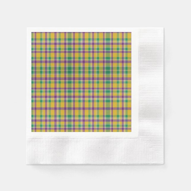 Colourful Mardi Gras gingham patterned Napkin (Front)