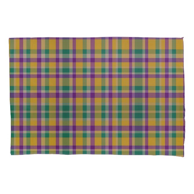 Colourful Mardi Gras gingham patterned Pillowcase (Front)