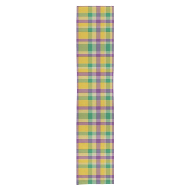 Colourful Mardi Gras gingham patterned Short Table Runner (Front)