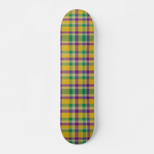 Colourful Mardi Gras gingham patterned Skateboard