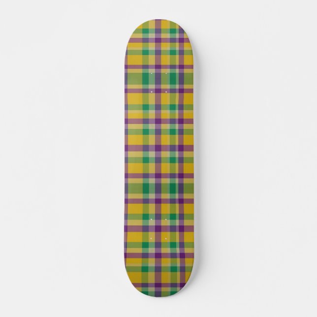 Colourful Mardi Gras gingham patterned Skateboard (Front)
