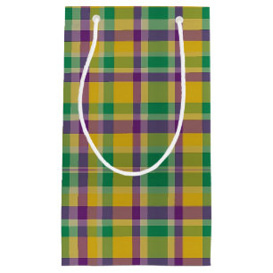Colourful Mardi Gras gingham patterned Small Gift Bag