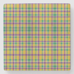 Colourful Mardi Gras gingham patterned Stone Coaster