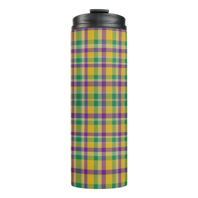Colourful Mardi Gras gingham patterned Thermal Tumbler (Front)