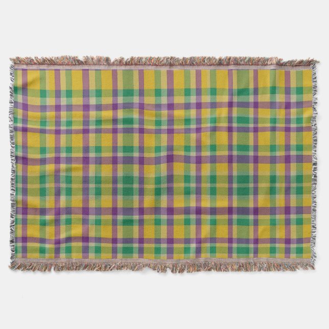 Colourful Mardi Gras gingham patterned Throw Blanket (Front)