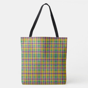 Colourful Mardi Gras gingham patterned Tote Bag
