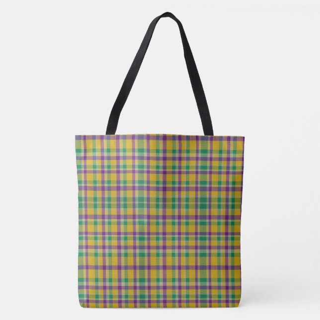 Colourful Mardi Gras gingham patterned Tote Bag (Front)