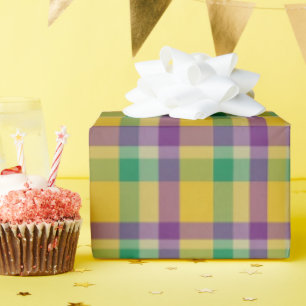 Colourful Mardi Gras gingham patterned Wrapping Paper