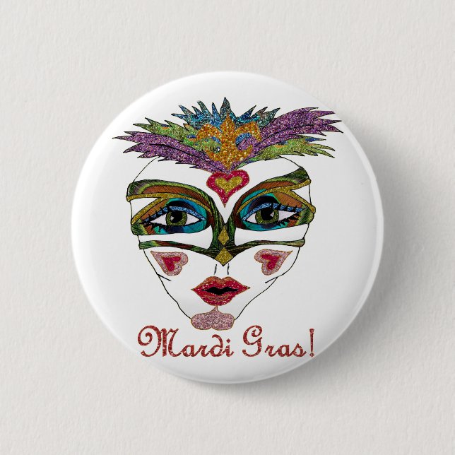 Colourful Mardi Gras Glitter Feather Mask 6 Cm Round Badge (Front)