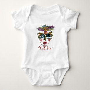 Colourful Mardi Gras Glitter Feather Mask Baby Bodysuit