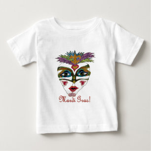 Colourful Mardi Gras Glitter Feather Mask Baby T-Shirt