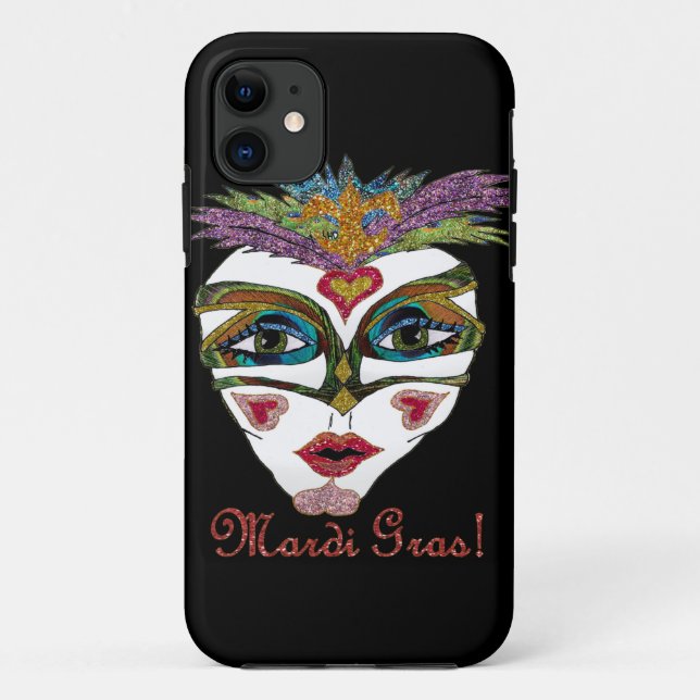 Colourful Mardi Gras Glitter Feather Mask Case-Mate iPhone Case (Back)