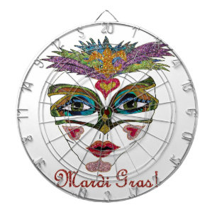 Colourful Mardi Gras Glitter Feather Mask Dartboard