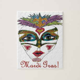 Colourful Mardi Gras Glitter Feather Mask Jigsaw Puzzle