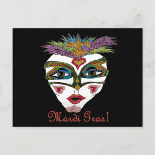 Colourful Mardi Gras Glitter Feather Mask Postcard
