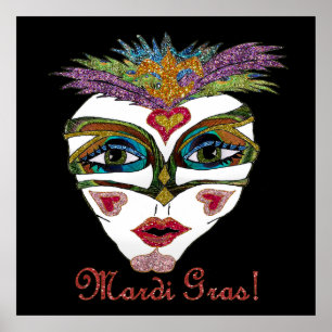 Colourful Mardi Gras Glitter Feather Mask Poster