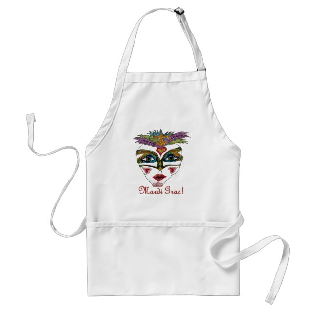 Colourful Mardi Gras Glitter Feather Mask Standard Apron (Front)