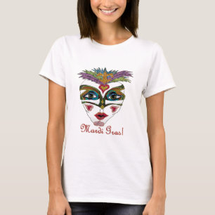 Colourful Mardi Gras Glitter Feather Mask T-Shirt