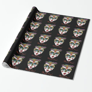 Colourful Mardi Gras Glitter Feather Mask Wrapping Paper