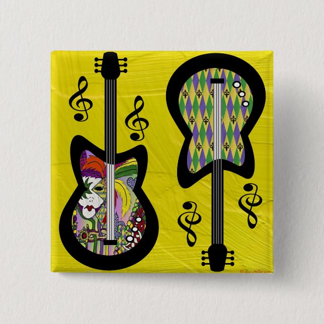 Colourful Mardi Gras Guitars 15 Cm Square Badge (Front)
