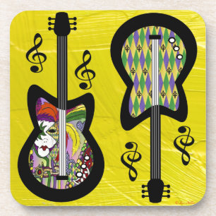 Colourful Mardi Gras Guitars Coaster