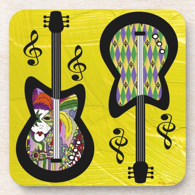 Colourful Mardi Gras Guitars Coaster (Front)