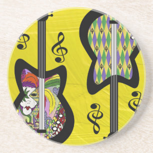 Colourful Mardi Gras Guitars Coaster