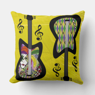 Colourful Mardi Gras Guitars Cushion