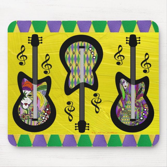 Colourful Mardi Gras Guitars Mouse Pad (Front)