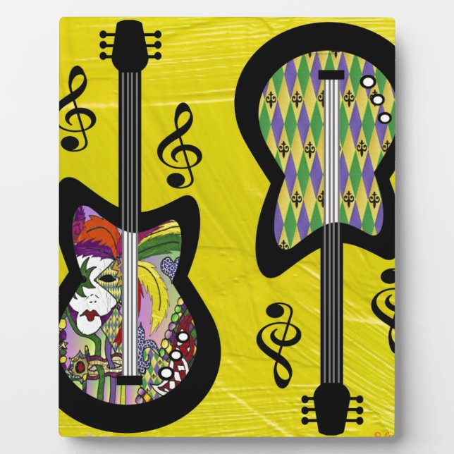 Colourful Mardi Gras Guitars Plaque (Front)