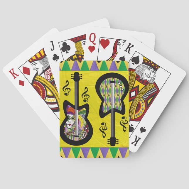 Colourful Mardi Gras Guitars Playing Cards (Back)