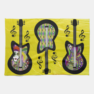 Colourful Mardi Gras Guitars Tea Towel
