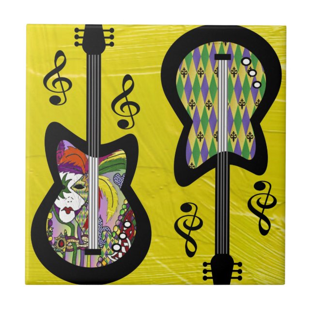 Colourful Mardi Gras Guitars Tile (Front)