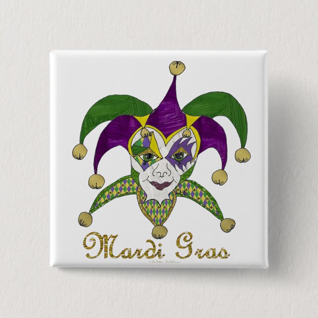 Colourful Mardi Gras Jesters Mask 15 Cm Square Badge (Front)