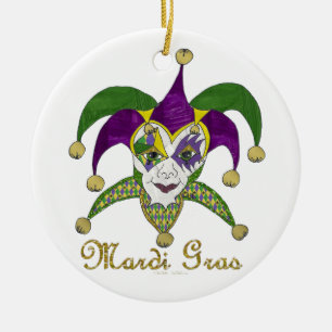 Colourful Mardi Gras Jesters Mask Ceramic Tree Decoration