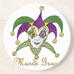 Colourful Mardi Gras Jesters Mask Coaster