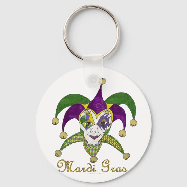 Colourful Mardi Gras Jesters Mask Key Ring (Front)
