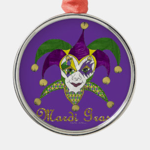 Colourful Mardi Gras Jesters Mask Metal Tree Decoration