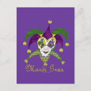Colourful Mardi Gras Jesters Mask Postcard