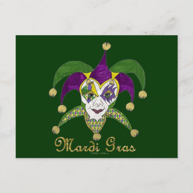 Colourful Mardi Gras Jesters Mask Postcard (Front)