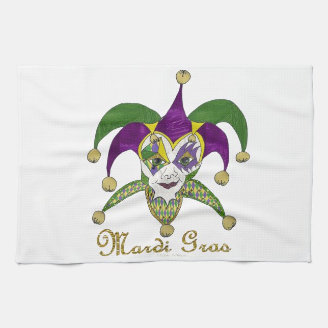 Colourful Mardi Gras Jesters Mask Tea Towel (Horizontal)