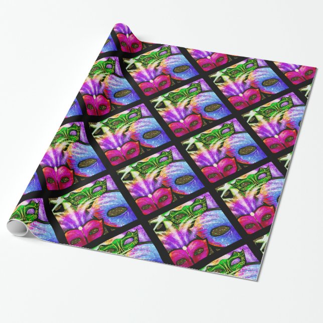Colourful Mardi Gras Masks Wrapping Paper (Unrolled)
