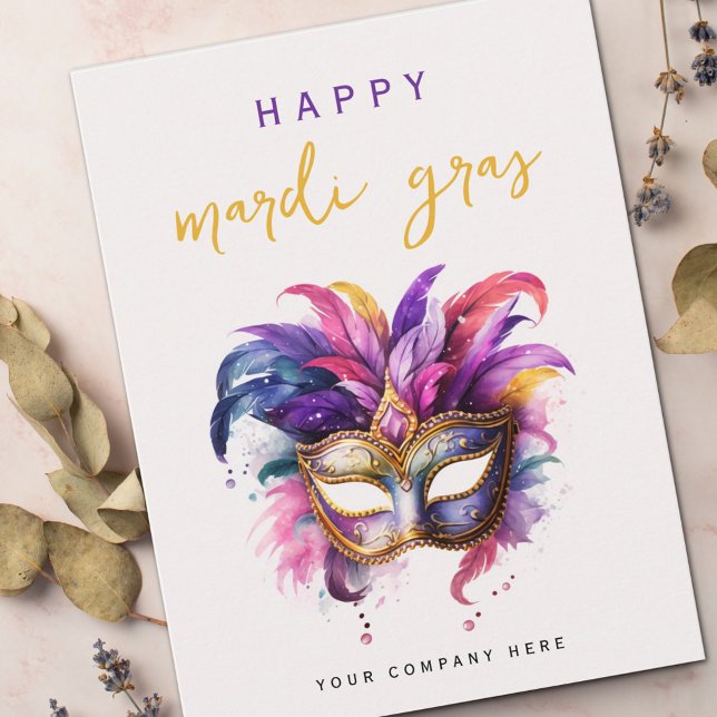 Colourful Mardi Gras Masquerade Business Postcard (Creator Uploaded)