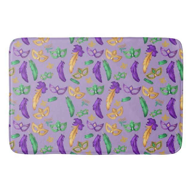 Colourful Mardi Gras patterned  Bath Mat (Front)