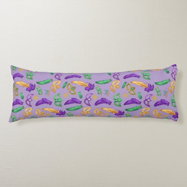 Colourful Mardi Gras patterned  Body Cushion (Front)